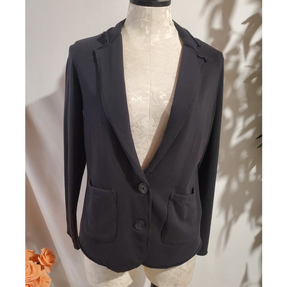 Cut Loose Knit Two Button Fleece Lined Blazer Cardigan Jacket XS Black Pockets